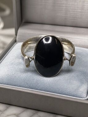 Georg Jensen Sterling Silver Cuff with Black Onyx Center